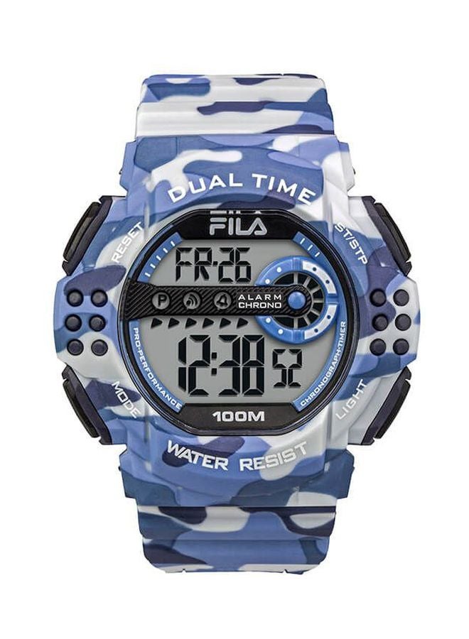 فيلا ساعة يد رقمية بسوار من المطاط طراز 38-171-001 - قياس 52 مم - لون أزرق كامو men - Image 1