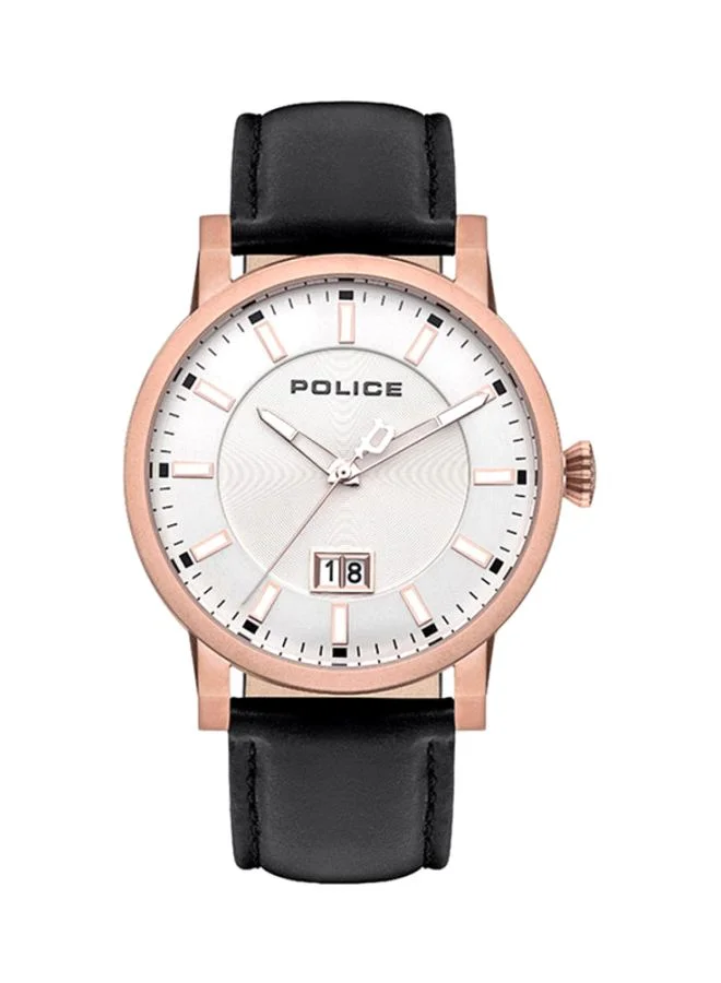 POLICE Police Collin Analogue Silver Dial Black Leather Watch For Men - PL 15404JSR-04