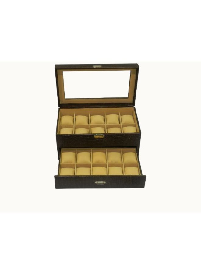 LAVERI LEATHER unisex Designer Faux Leather Watch Box With Glass Top - Image 2