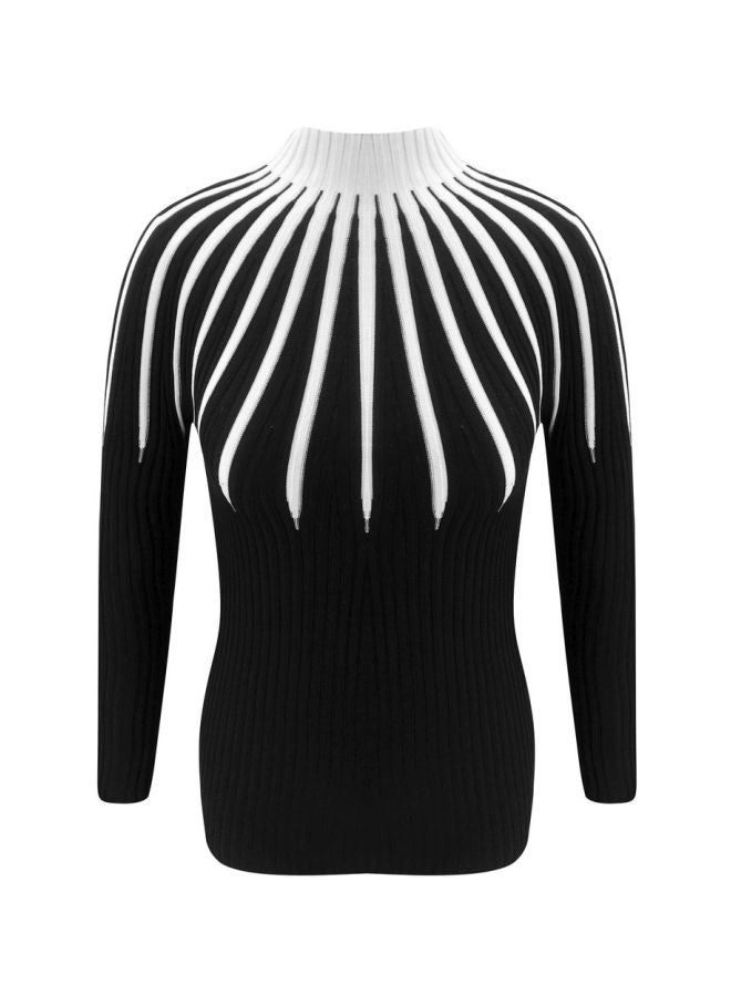 Stripe Pattern Turtleneck Pullover Black/White  - Image 1