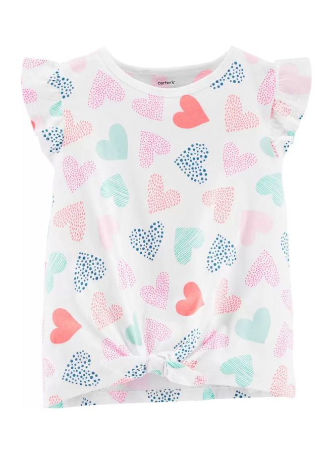 carter's Heart Printed Tie-Front T-Shirt White/Pink/Blue  - Image 1