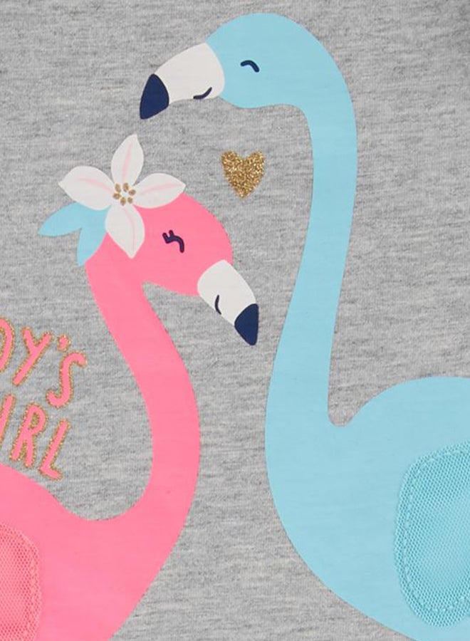carter's 2 Pack Flamingo Printed T-Shirt And Skirt Set Grey/Pink/Blue  - Image 3