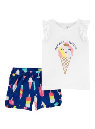 2 Pack Ice Cream Printed Top And Shorts Set White/Blue/Brown - v1598521676/N39955085V_1