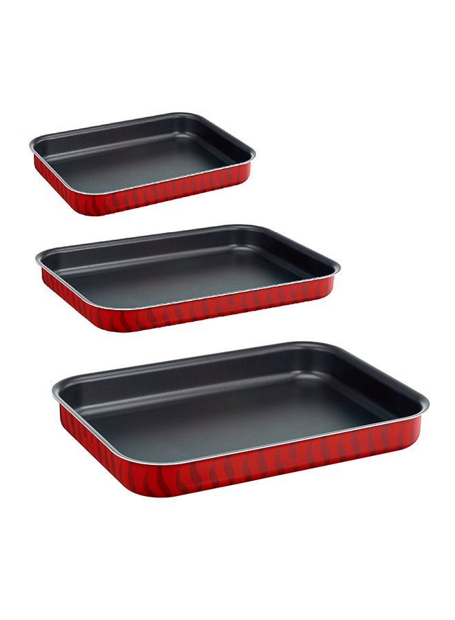 Tefal - Set Of 3 Les Specialists Rectangular Oven Dish Red/Black 7.2x45.8x32.8cm Red/Black 7.2x45.8x32.8cm - Image 1