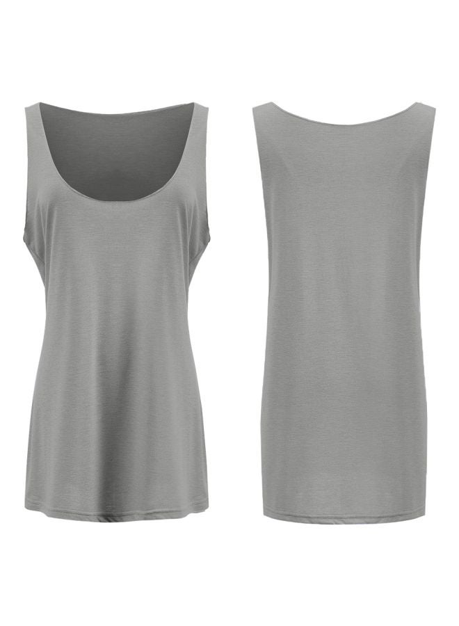 Scoop Neck Solid Tank Top Grey  - Image 4