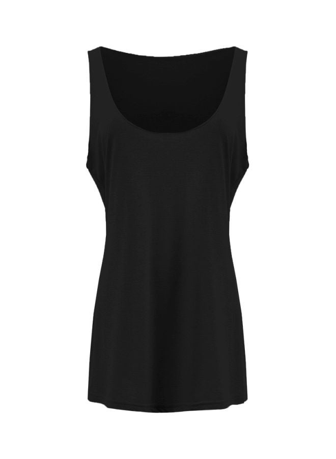 Scoop Neck Solid Tank Top Black  - Image 1