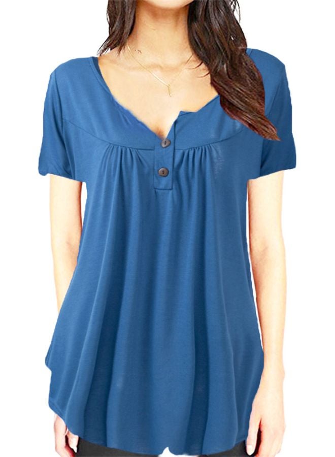 Round Necked Blouse Blue - Image 1