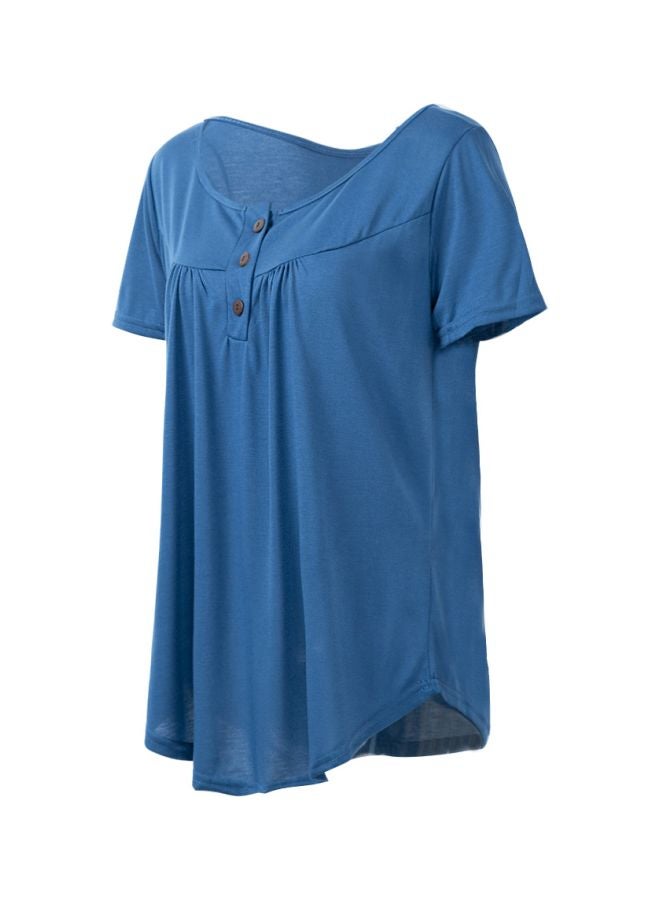 Round Necked Blouse Blue - Image 4