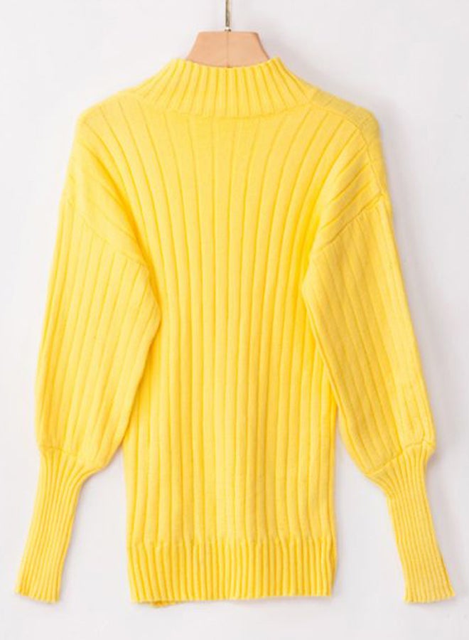 High Neck Knitted Pullover Yellow  - Image 2