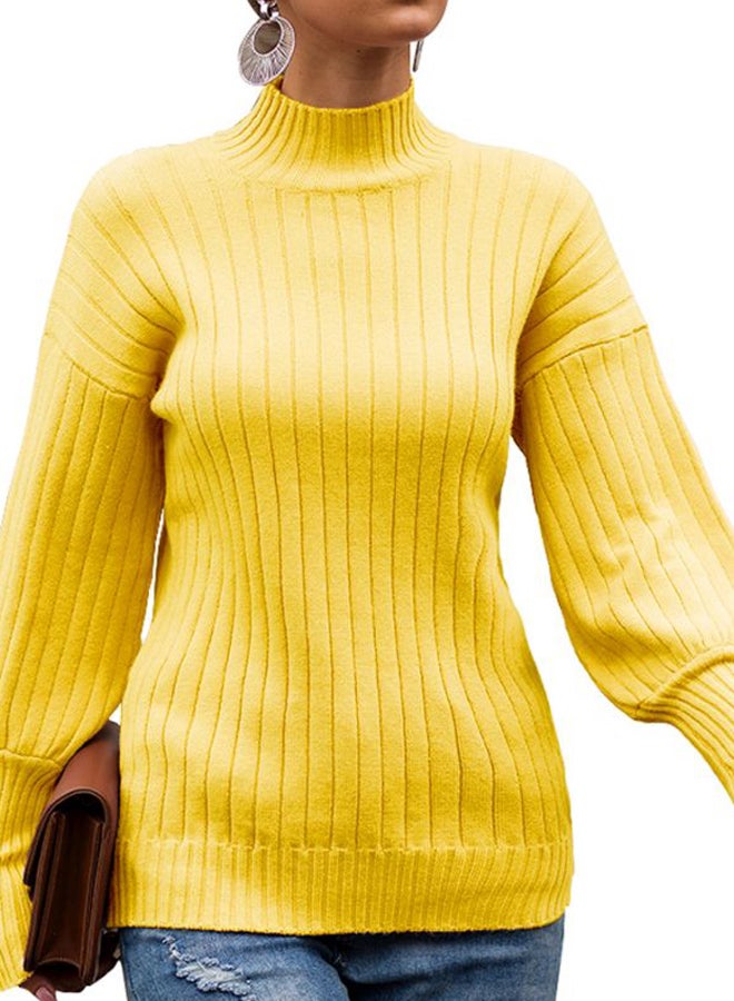 High Neck Knitted Pullover Yellow  - Image 3
