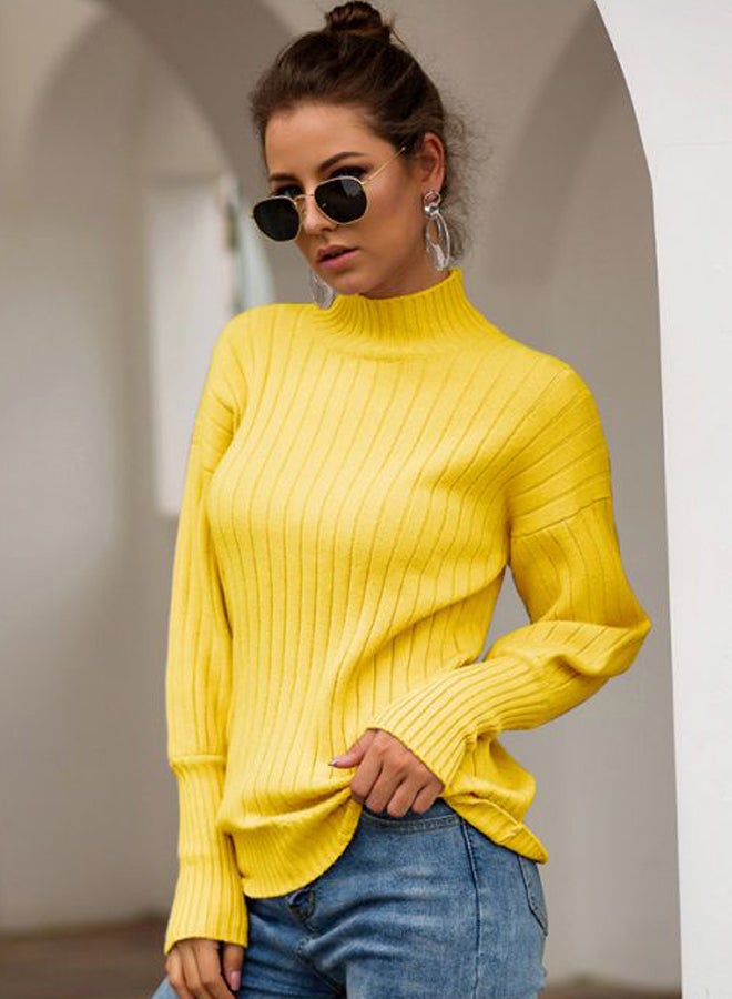 High Neck Knitted Pullover Yellow  - Image 5