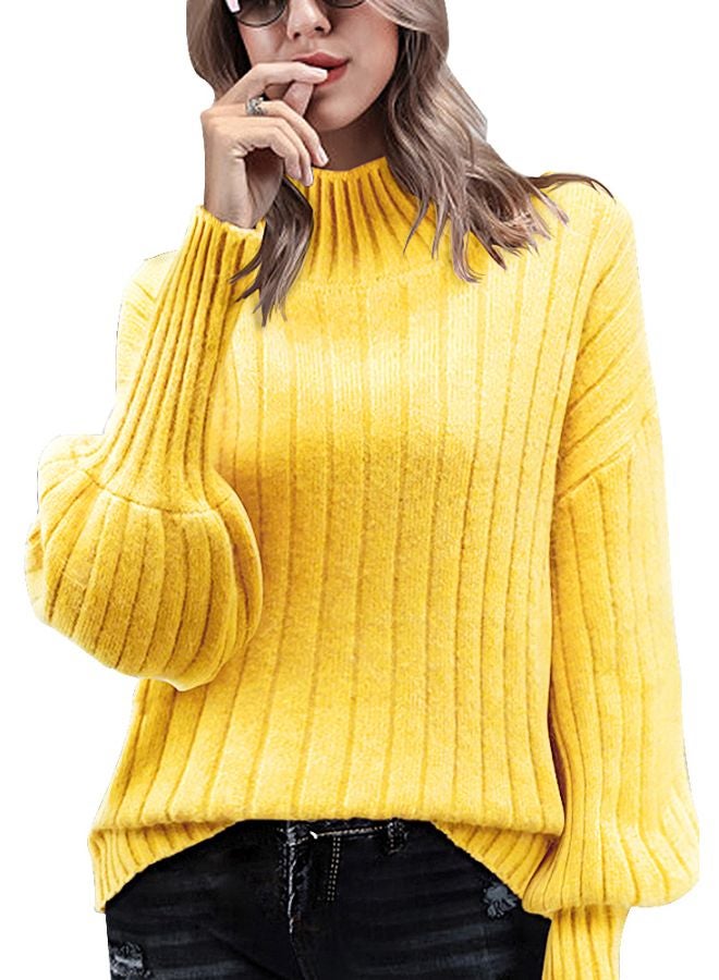 High Neck Knitted Pullover Yellow  - Image 4