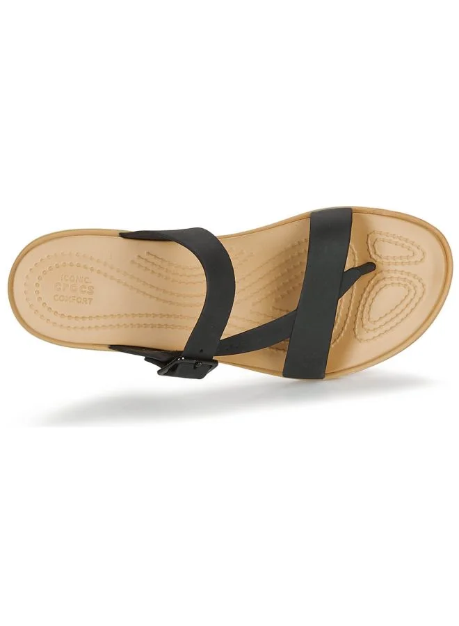 crocs Tulum Toe Post Slip-On Flat Sandals Black/Tan