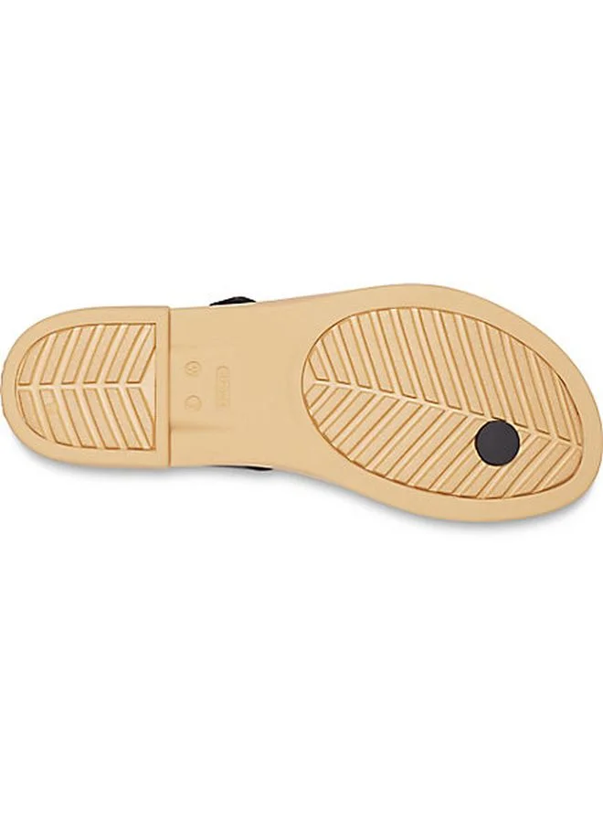 crocs Tulum Toe Post Slip-On Flat Sandals Black/Tan