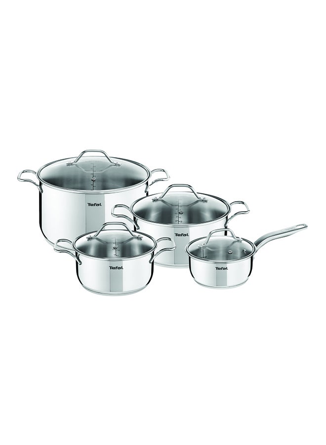 Tefal 8 Pieces Tefal Intuition Casserole Cooking Set Silver Stainless Steel Cookware Set Icludes 20, 24 and 28 cm outside diameter with 1.3 l, 2.7 l and 5 l capacity (18.8, 22.5, 24 cm diameter at base) + 16 cm saucepan with 1.3 l capacity (14.5 cm diameter at base)+ 4 glass lids Silver/Clear 28cm 