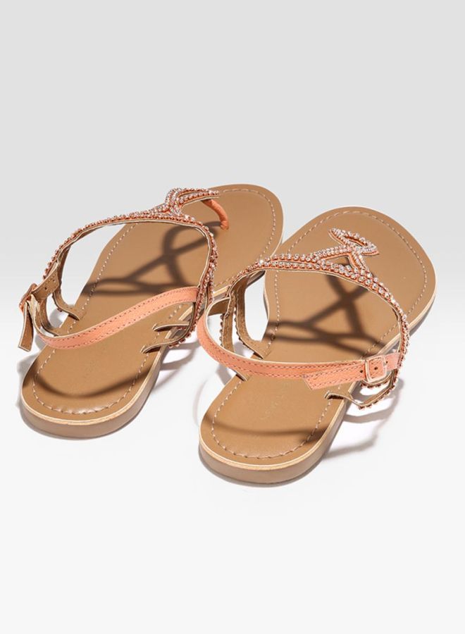 NEW LOOK Diamante Embellished Flat Sandals Orange  - Image 3