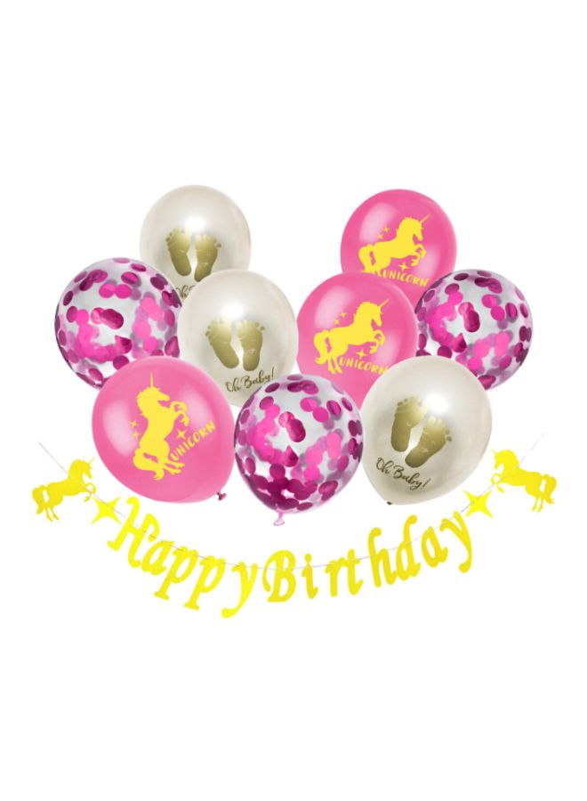 بيوينتي مجموعة بالونات لحفلات أعياد الميلاد مزينة برسمة يونيكورن من 10 قطع - Image 1