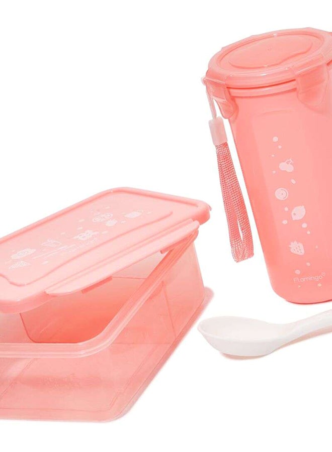 Flamingo Lunch Box With Bottle Set Pink 21centimeter - Image 2
