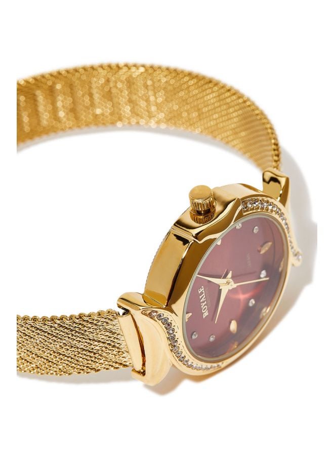 رويال ساعة يد بعقارب مقاومة للماء ومرصعة بالأحجار طراز RE080D - مقاس 32 مم - لون ذهبي للبنات  - Image 2