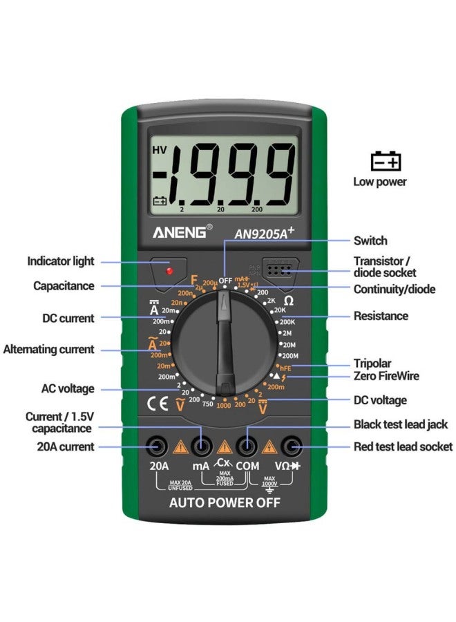 ANENG - Digital Multimeter With LCD Display Grey/Green 9x18.2x3.5cm - Image 1