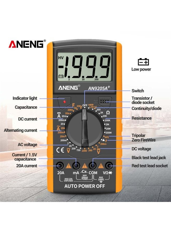 ANENG Digital Multimeter With LCD Display Grey/Yellow 9x18.2x3.5cm  - Image 2