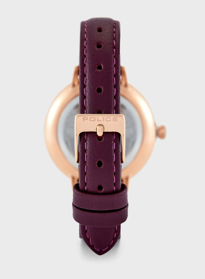 POLICE - Women's Miona Round Shape Leather Band Analog Wrist Watch 36 mm - Burgundy - P 16034MSR-02A - Image 1