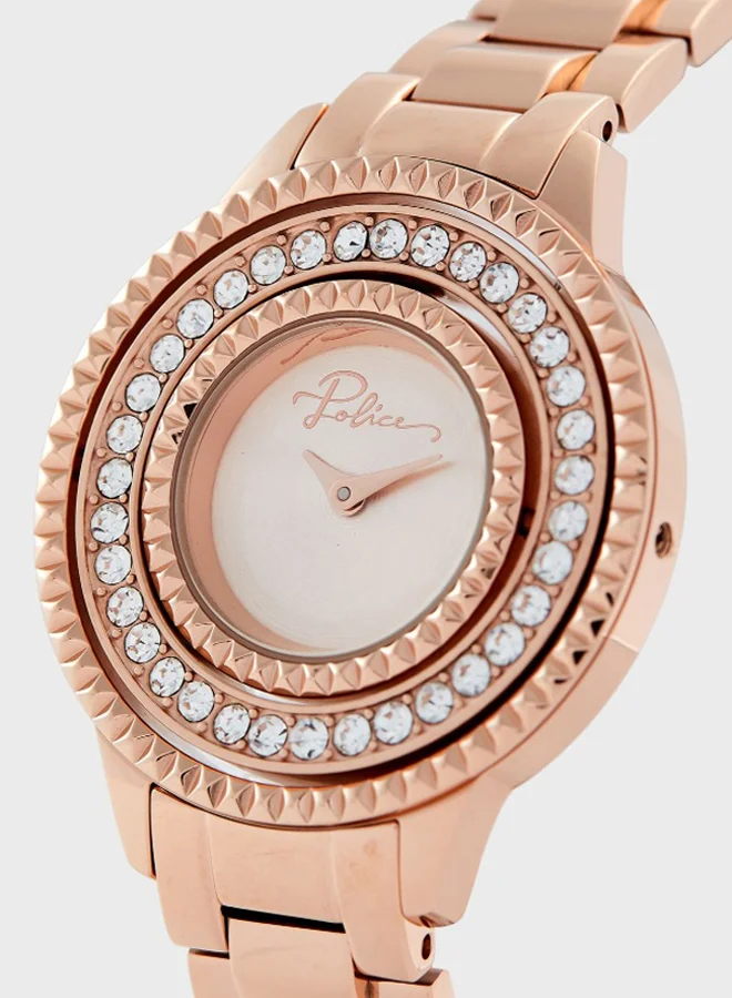 بوليس Women's ساعة يد نسائية Pilat دائرية من الستانلس ستيل بعقارب 34 ملم - روز جولد - P 16037BSR-32M للنساء
