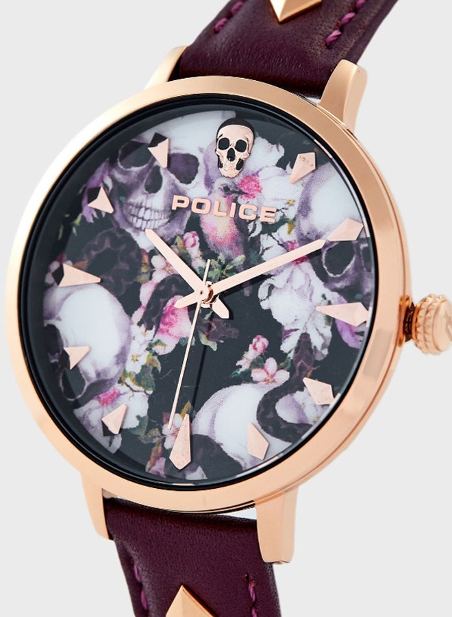 POLICE - Women's Miona Round Shape Leather Band Analog Wrist Watch 36 mm - Burgundy - P 16034MSR-02A - Image 1