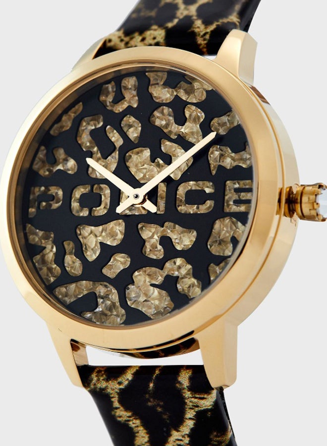 POLICE Women's Bagan Round Shape Leather Band Analog Wrist Watch 36 mm - - P 16028MSG-02 - Image 4
