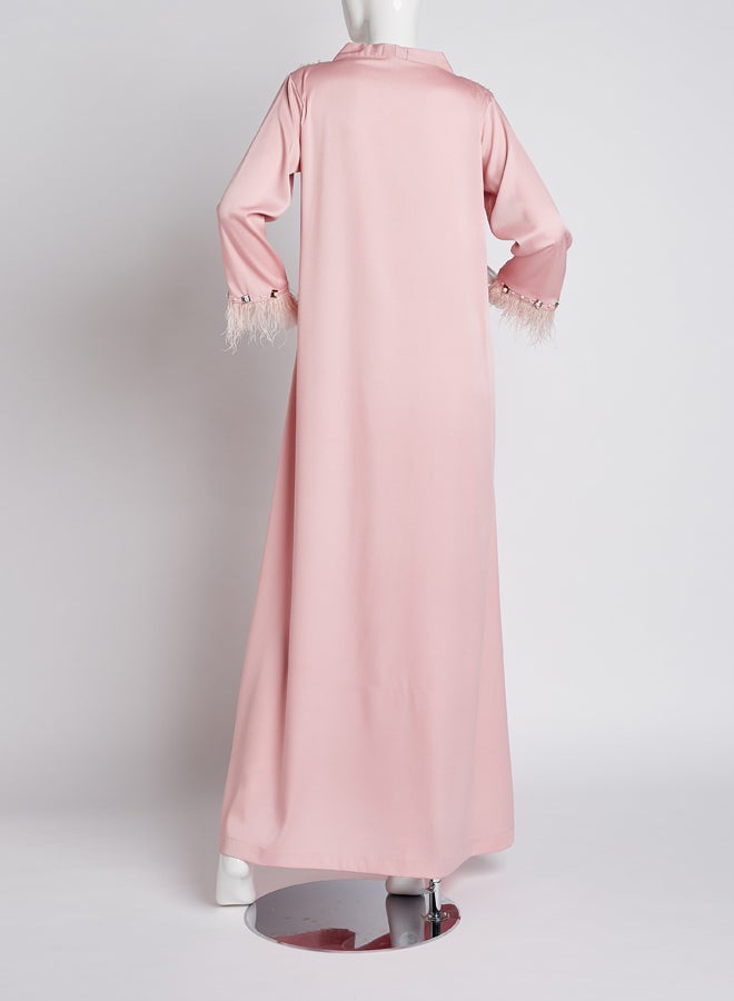 Ibriz Couture V-Necked Crepe Jalabiya Pink  - Image 2