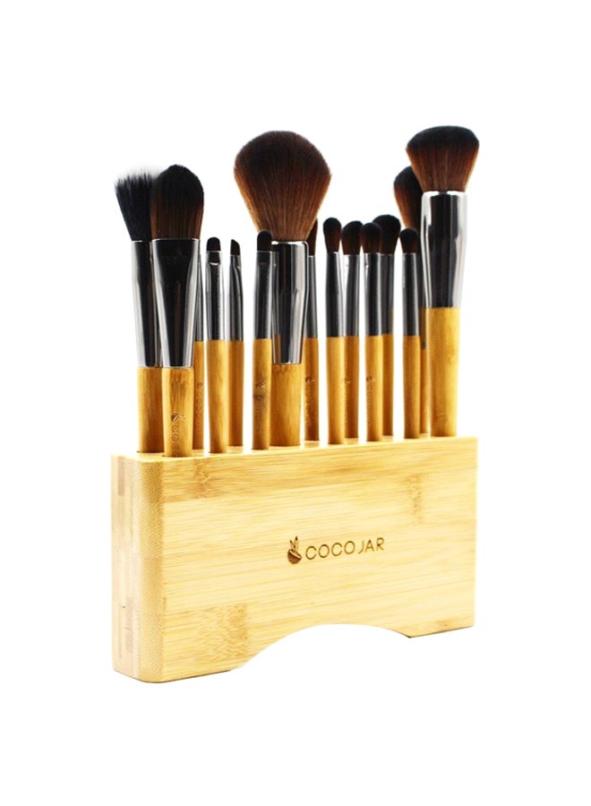 Coco Jar 16-Piece Bamboo Makeup Brushes And Stand Set Brown/Beige  - Image 1