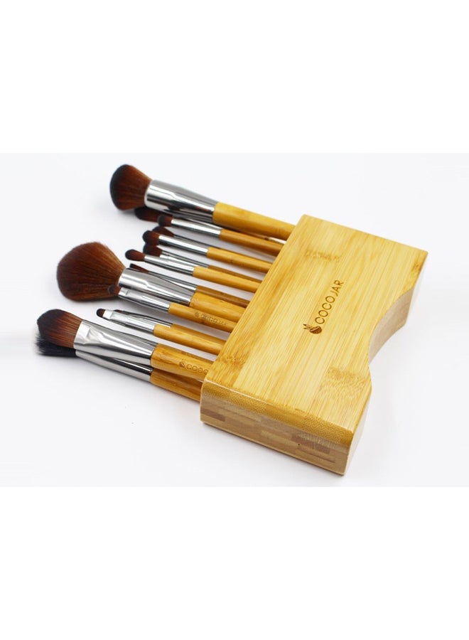 Coco Jar 16-Piece Bamboo Makeup Brushes And Stand Set Brown/Beige  - Image 2