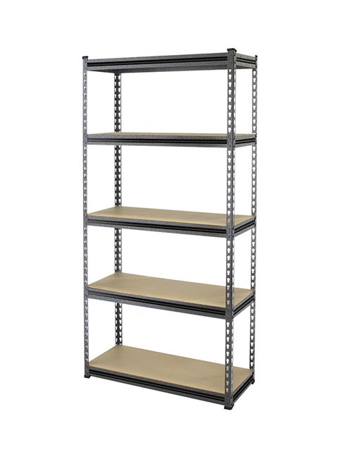 Tactix Heavy Duty Performance 5 Tier Shelf Rack - Multipurpose for Living Room, Kitchen, Garage, Adjustable, Perfect for Organizing Your Space TTX-329014 Beige/Black