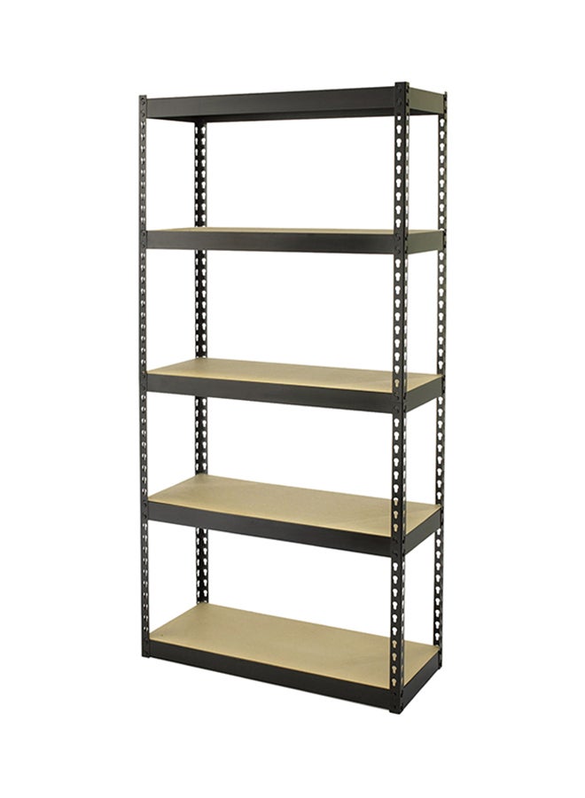 Tactix - 5-Tier Storage Shelves, Industrial Strength Steel, Boltless Assembly, Powder Coated, Holds Upto 320 Kg/Shelf, For Shed Warehouse Basement Garage, Grey, Size: 86.5W X 35.5D X 183H Cm- 329016 Black/Silver 86.5 x 35.5 x 183cm - Image 1