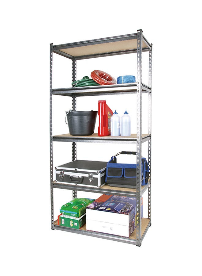 Tactix - 5-Tier Storage Shelves, Industrial Strength Steel, Boltless Assembly, Powder Coated, Holds Upto 320 Kg/Shelf, For Shed Warehouse Basement Garage, Grey, Size: 86.5W X 35.5D X 183H Cm- 329016 Black/Silver 86.5 x 35.5 x 183cm - Image 1