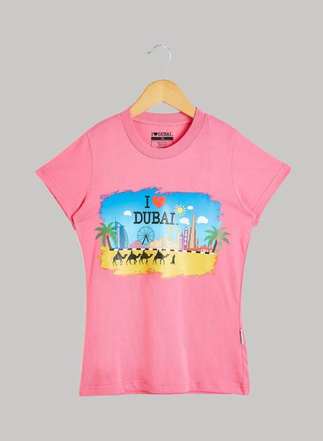 Al Jaber - I Love Dubai Printed T-Shirt Pink/Blue/Yellow - Image 1