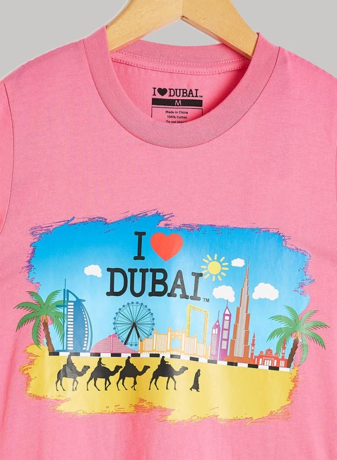 Al Jaber - I Love Dubai Printed T-Shirt Pink/Blue/Yellow - Image 1