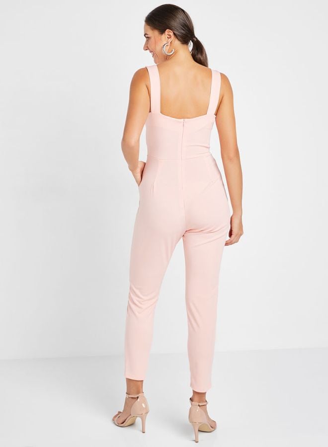 V-Neck Padded Jumpsuit Peach