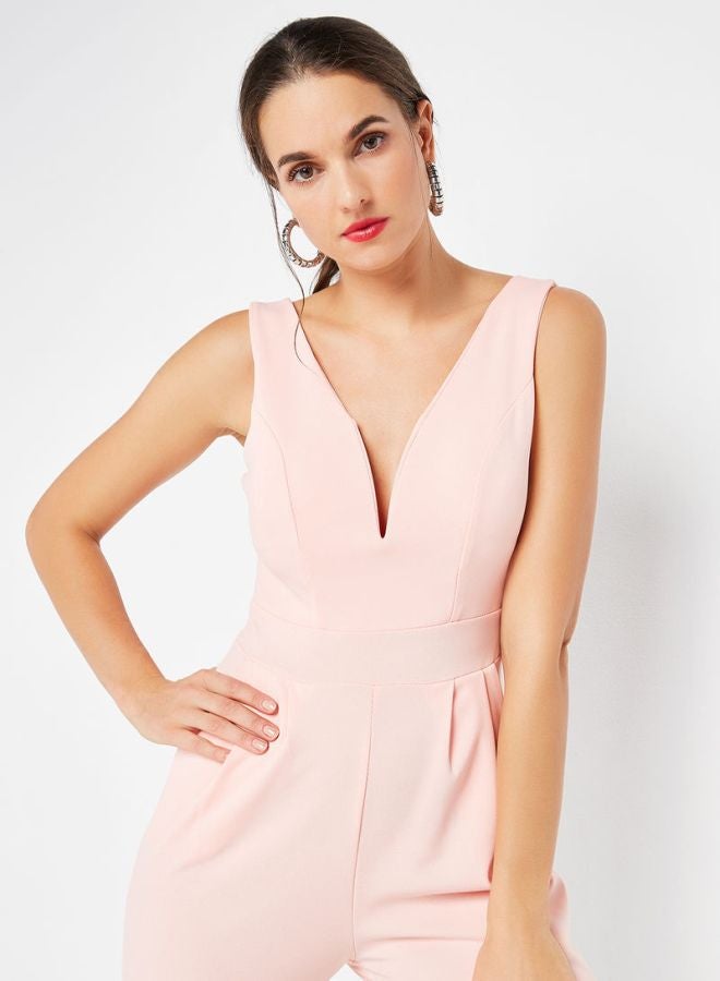 V-Neck Padded Jumpsuit Peach