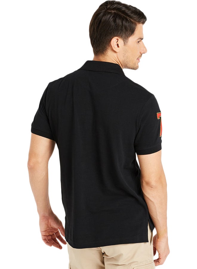 آل جابر تيشيرت بولو بشعار مطرز أسود - Image 2