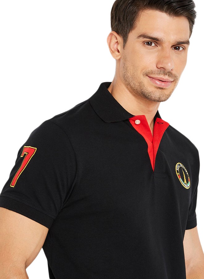 آل جابر تيشيرت بولو بشعار مطرز أسود - Image 4