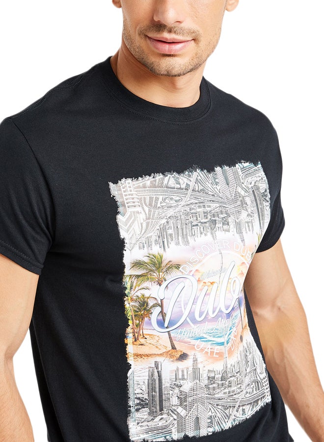 آل جابر تيشيرت مزين برسومات أسود - Image 4