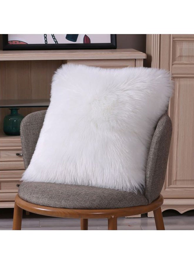 Plush Sofa Cushion Wool White 50 x 50cm