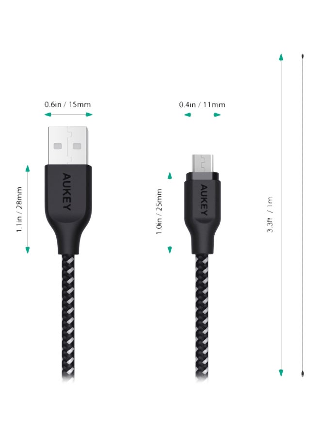 Aukey CB-CD5 Nylon Braided USB-C to USB-C Fast Charging Cable, 1M, Compatible with iPhone 15 Pro & Above, Android Smartphones And Tablets - Black - Image 3