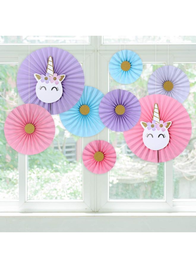 بارتي تايم مجموعة مراوح للديكور مُزينة بتصميم يونيكورن مكونة من 8 قطع - Image 2