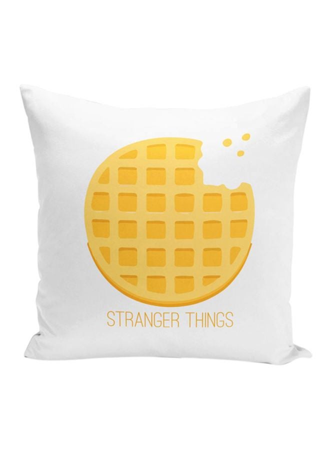 Bite Waffle Pie Stranger Things Pattern Throw Pillow With Stuffing White 16x16inch - Image 1