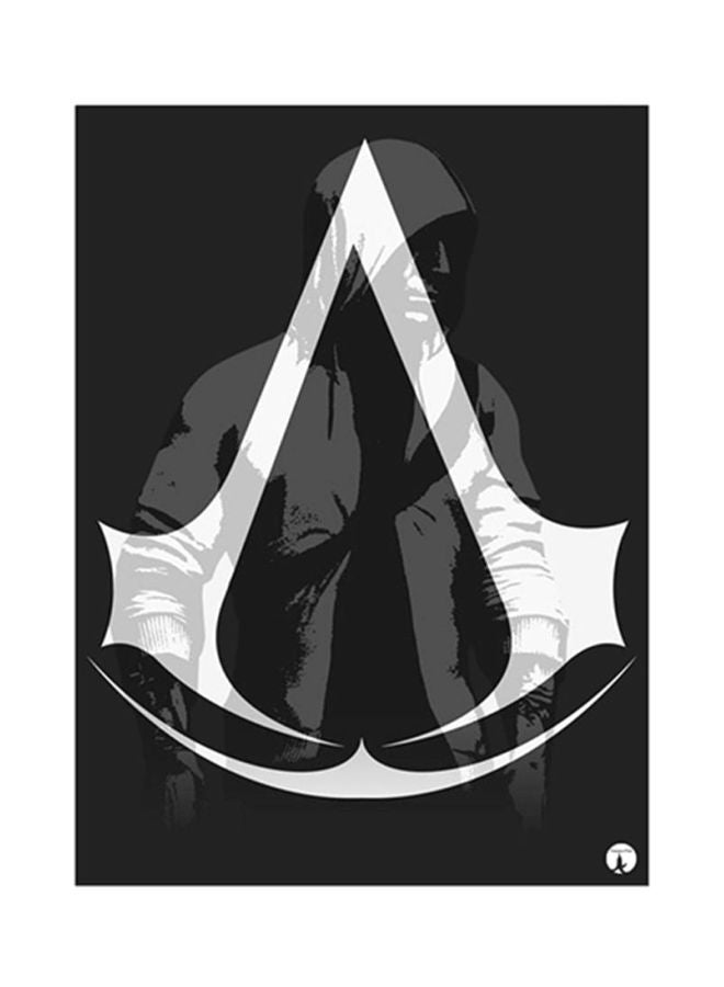 ملصق لوحة معدنية بتصميم من فيلم Assassin's Creed أسود/ أبيض 15x20سم