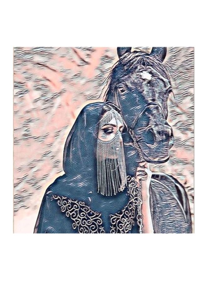 أتيك لوحة فنية من خشب MDF لصورة امرأة مع حصان متعدد الألوان 30x30سم