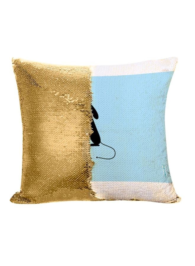 Cartoon Dog Design Flip Sequin Decorative Pillow Gold/Blue/Black 45x45cm
