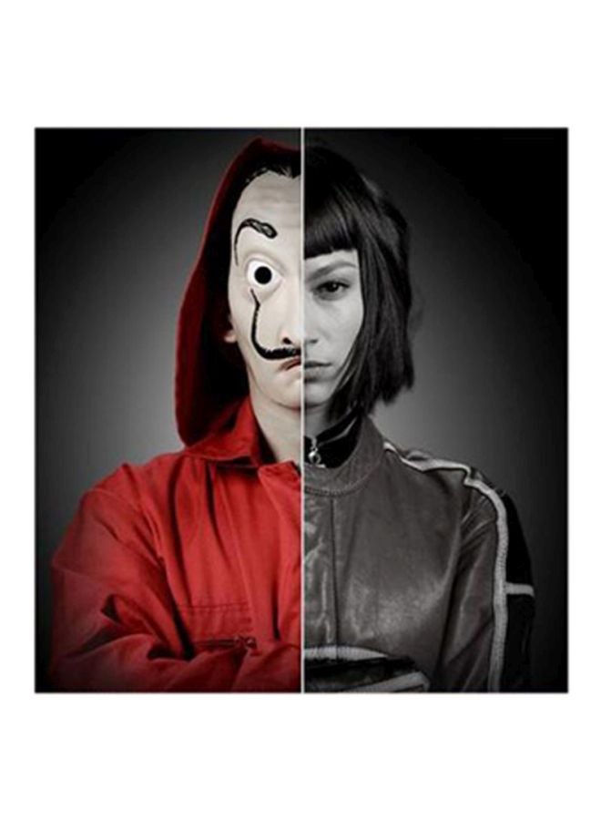 أتيك لوحة فنية من خشب MDF بتصميم مستوحى من مسلسل "La Casa De Papel" أحمر وأسود 30x30سم